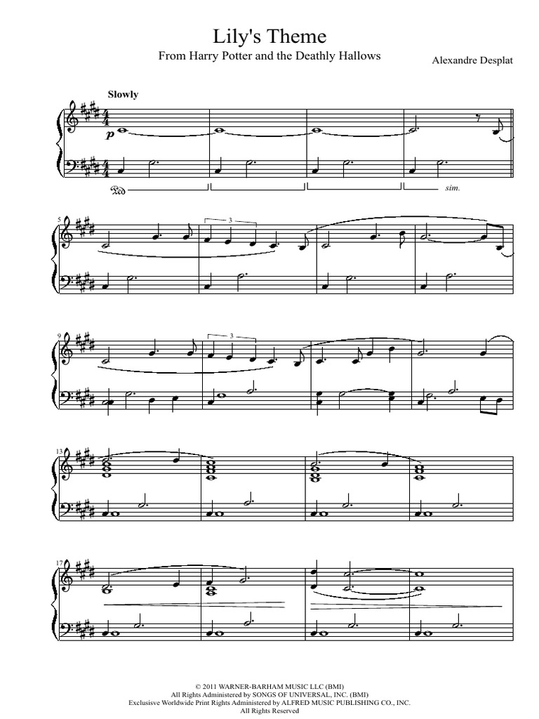 Alexandre Desplat Lily S Theme Pdf Harry Potter Leisure