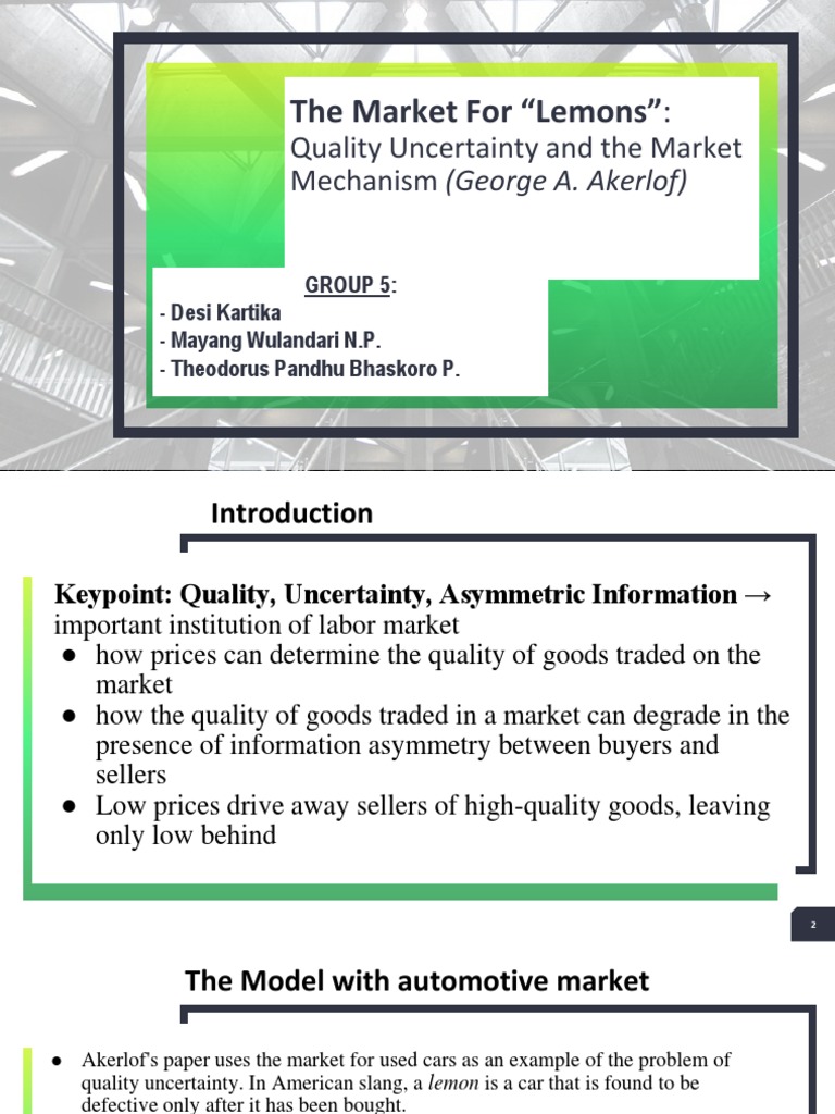 Akerlof's Lemons Model Explained | PDF | Market (Economics) | Business