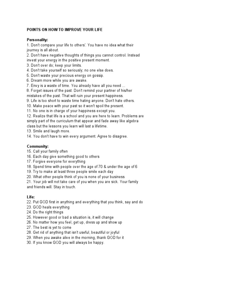 Life Improvement Tips for Happiness | PDF | Self-Improvement | Lifestyle