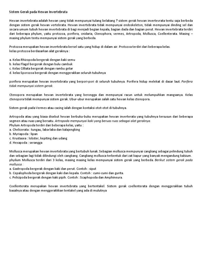 Sistem Gerak Pada Hewan Invertebrata