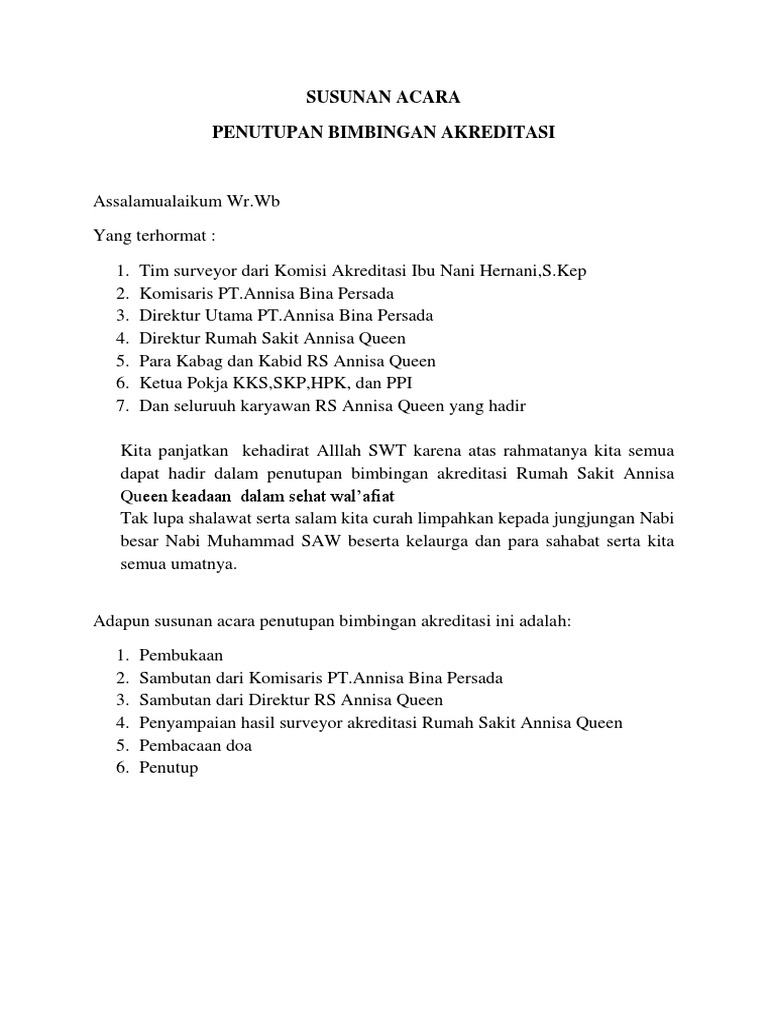Susunan Acara Penutupan Akreditasi