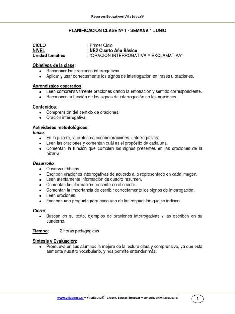 GUIA LENGUAJE 4BASICO SEMANA1 Oraciones Interrogativas y Exclamativas JUNIO  2011 | PDF | Oración (Lingüística) | Lectura (proceso)