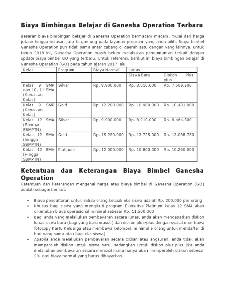 Biaya Bimbingan Belajar Ganesha Operation Jaman Lif Co Id