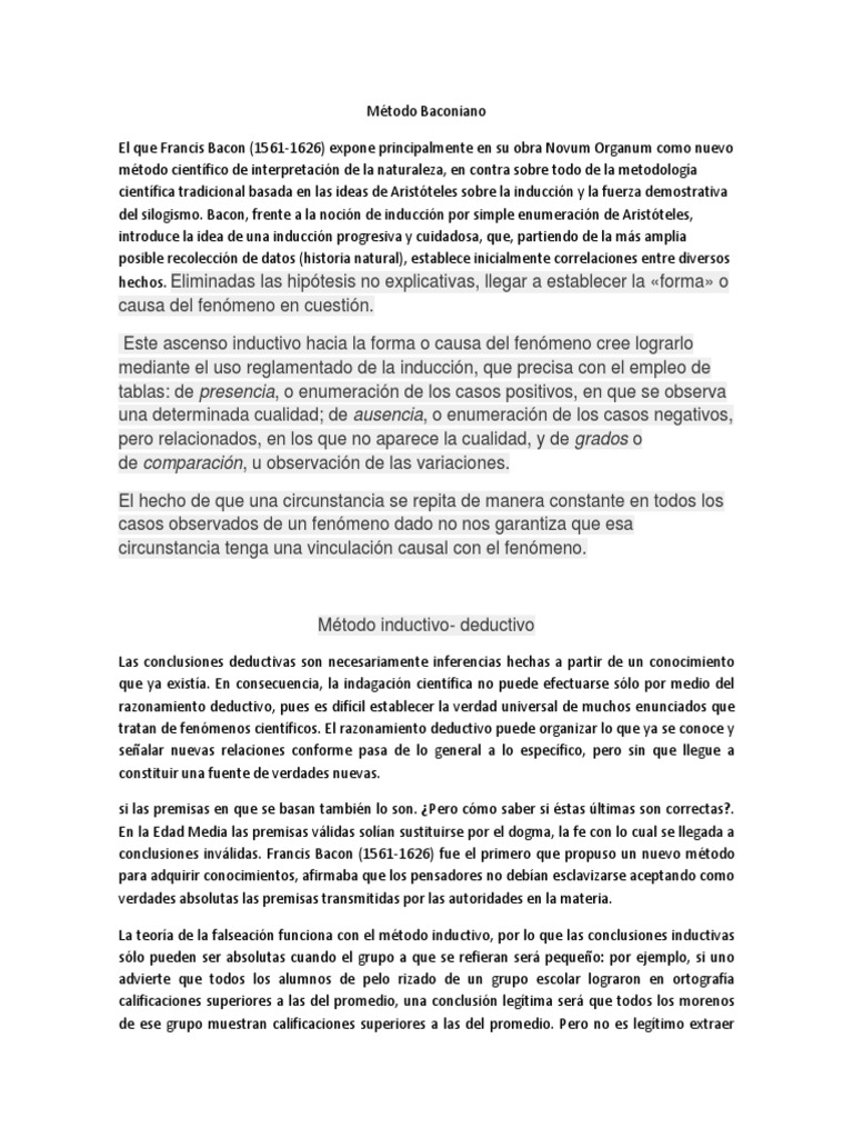 Método Baconiano 2 Francis Bacon Inductive Reasoning