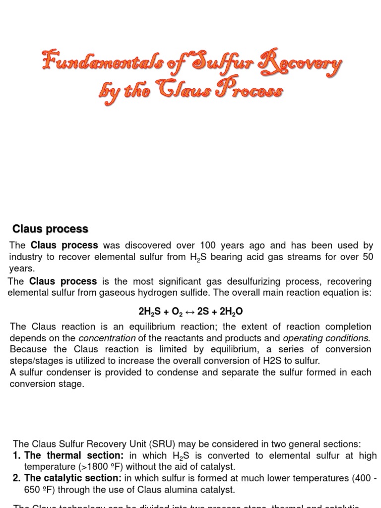 Fundamentals of Sulfur Recovery by The Claus Process | PDF | Chemical