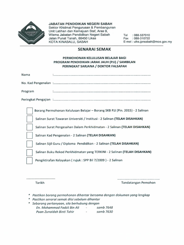 Borang Skb Pjj Peringkat Sarjana Dan Doktor Falsafah Pdf Pdf