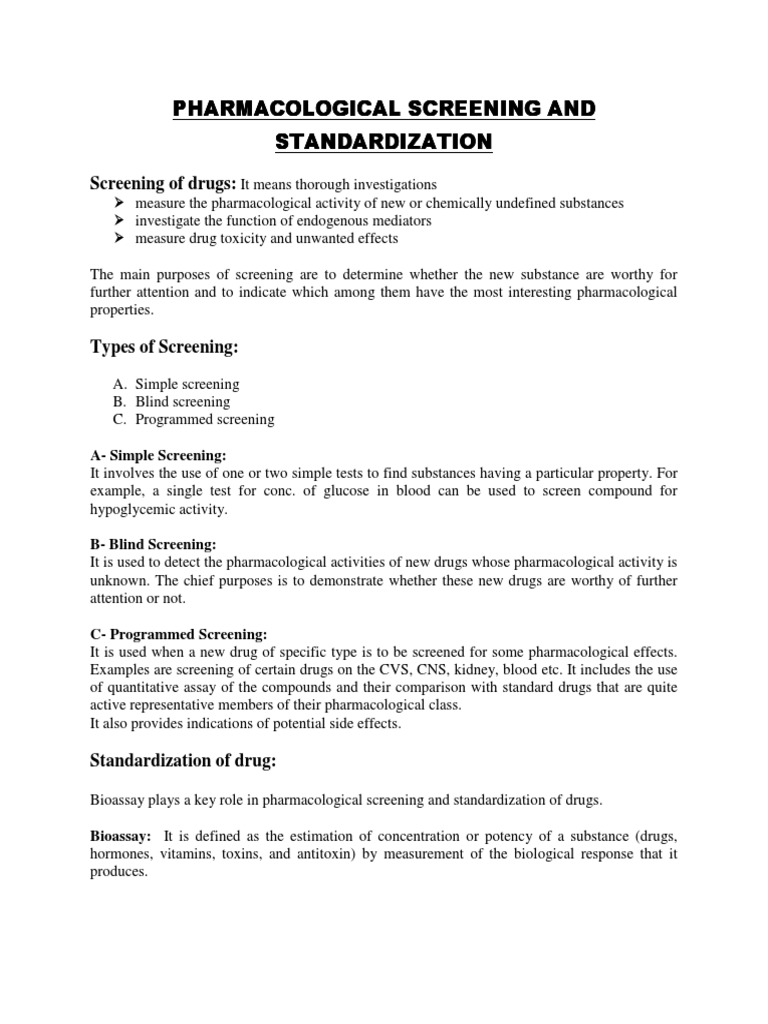 Screening and Standardization PDF | PDF