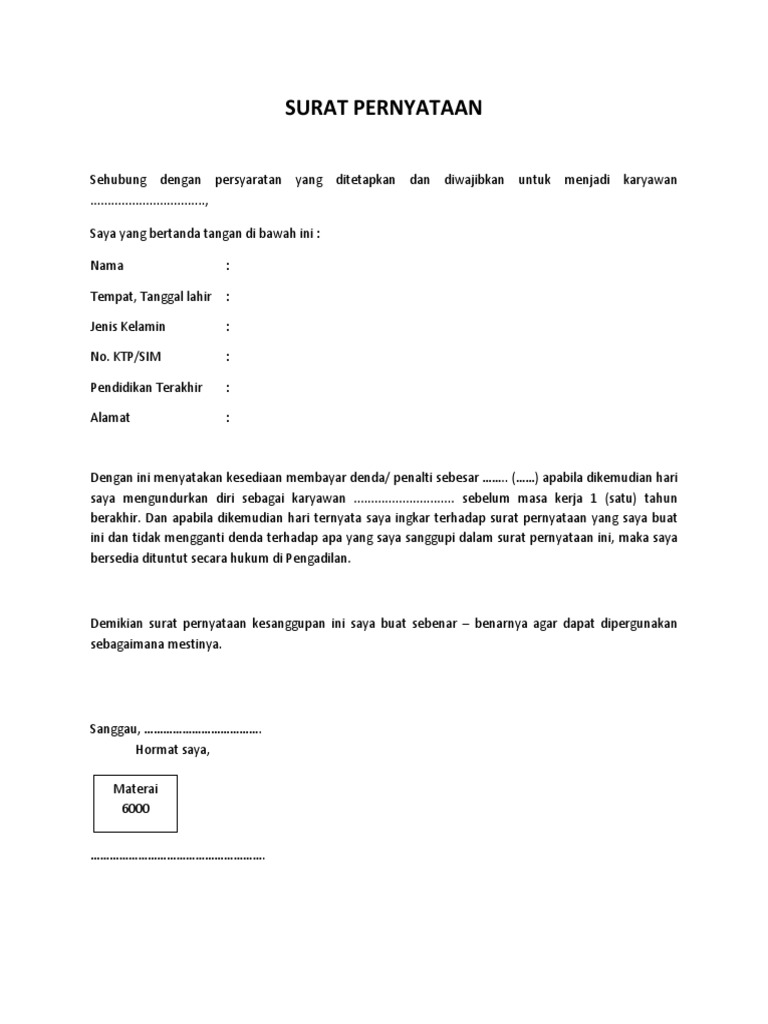 Surat Penyataan Penalty