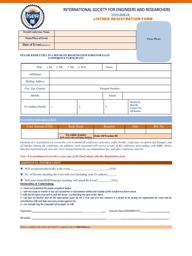 ISER Listner Reg Form | PDF | Fee | Service Industries