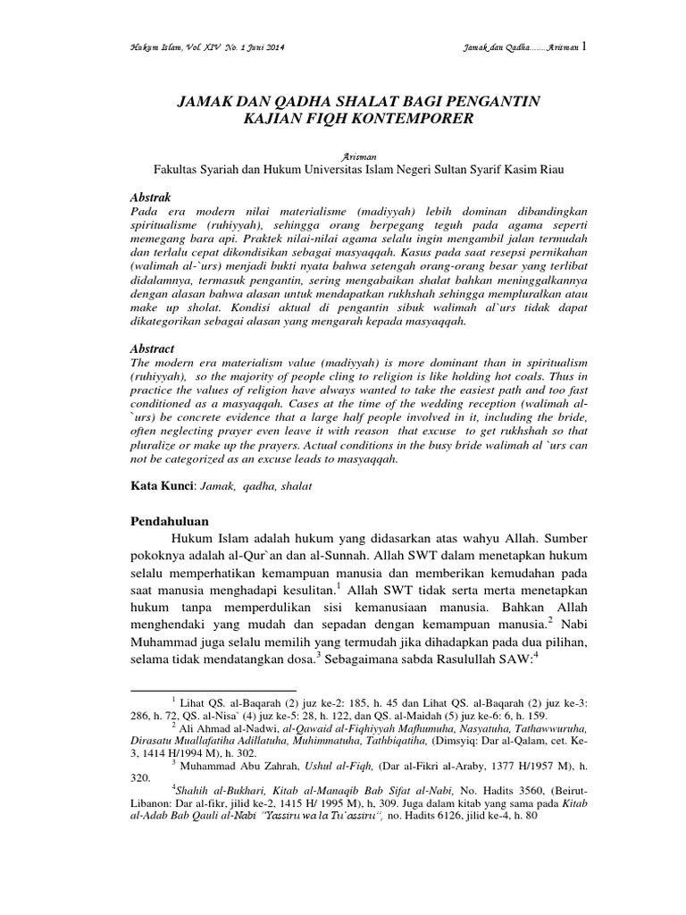 ID Jamak Dan Qadha Shalat Bagi Pengantin Kajian Fiqh Kontemporer PDF