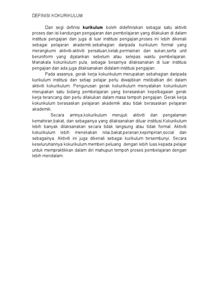 Definisi Kokurikulum Pdf