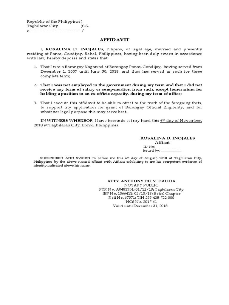 Affidavit Not Employed Ayano | PDF