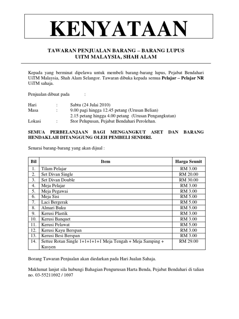 Tawaran Barang Lupus Julai 2010