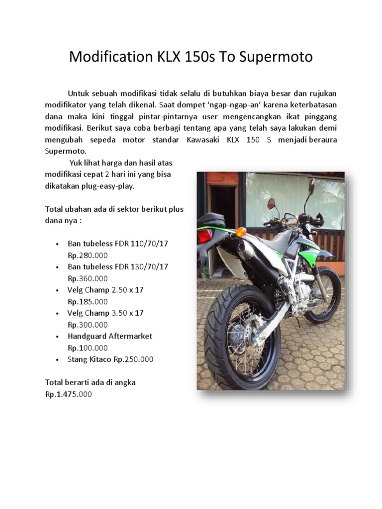 Modifikasi KLX 150s To Supermoto