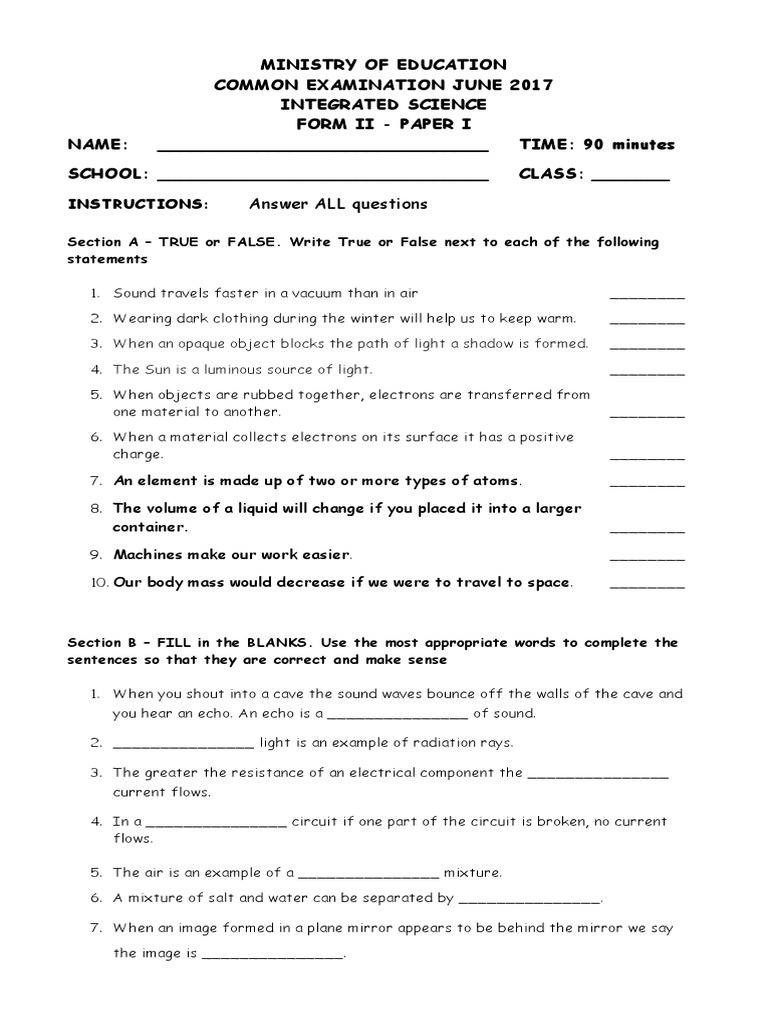 Form Ii Paper I Common Exam 2017 Updated 1 Lens Optics Electric Current