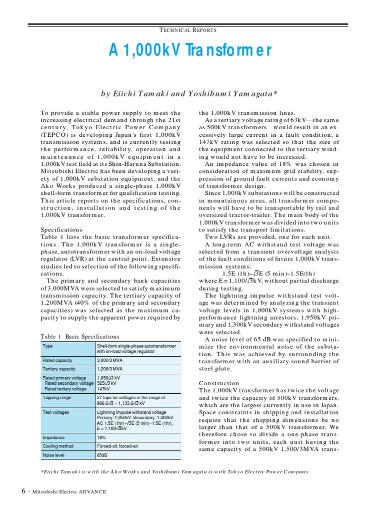 Development of 1,000kV Transformer | PDF | Transformer | Insulator ...