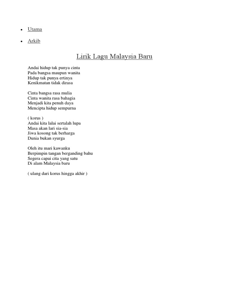 Lirik Lagu Malaysia Baru Pdf