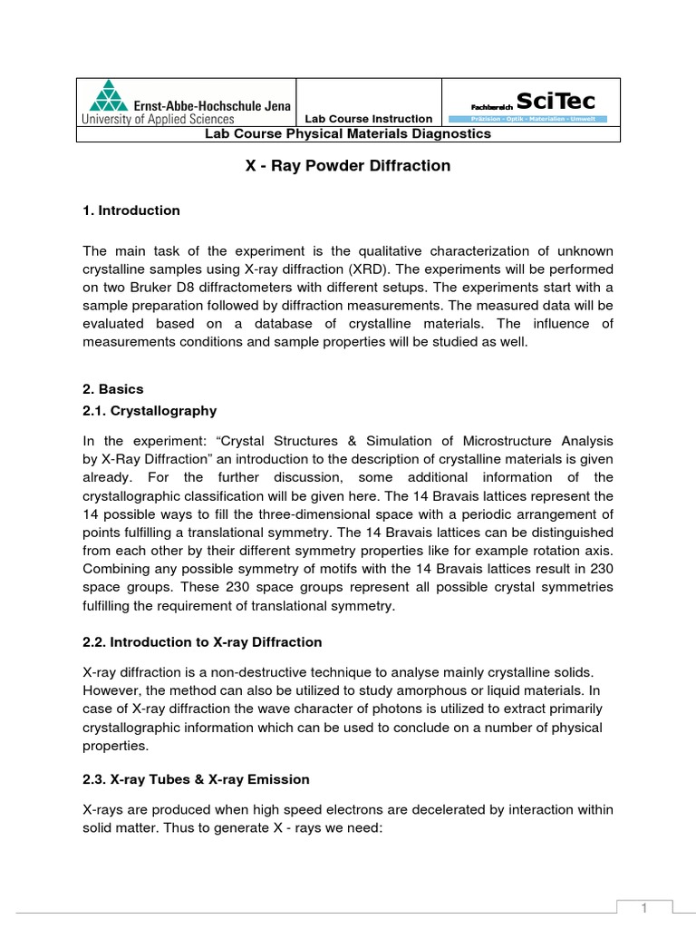 04 X-Ray Diffraction PDF | PDF | X Ray Crystallography | Radiation