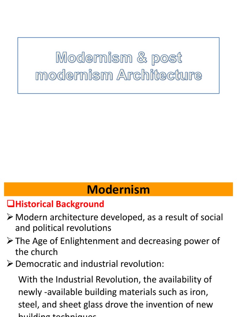 Modernism & Post Modernism Architecture | PDF | Modernism | Aesthetics