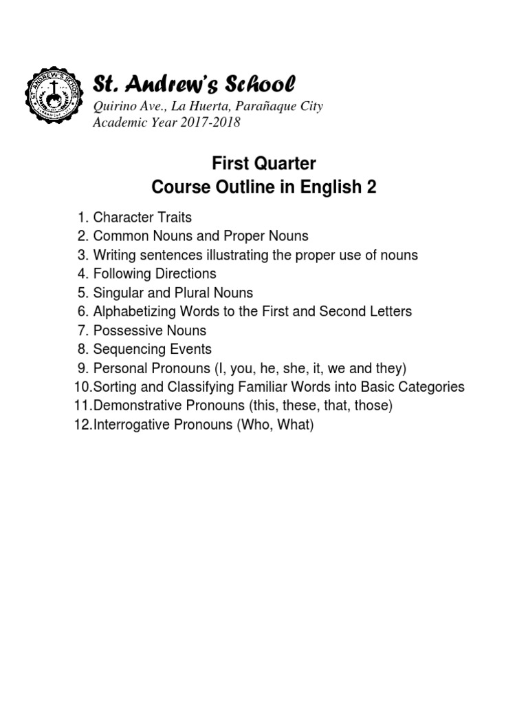 St. Andrew's School English & MTB-MLE Outline | PDF