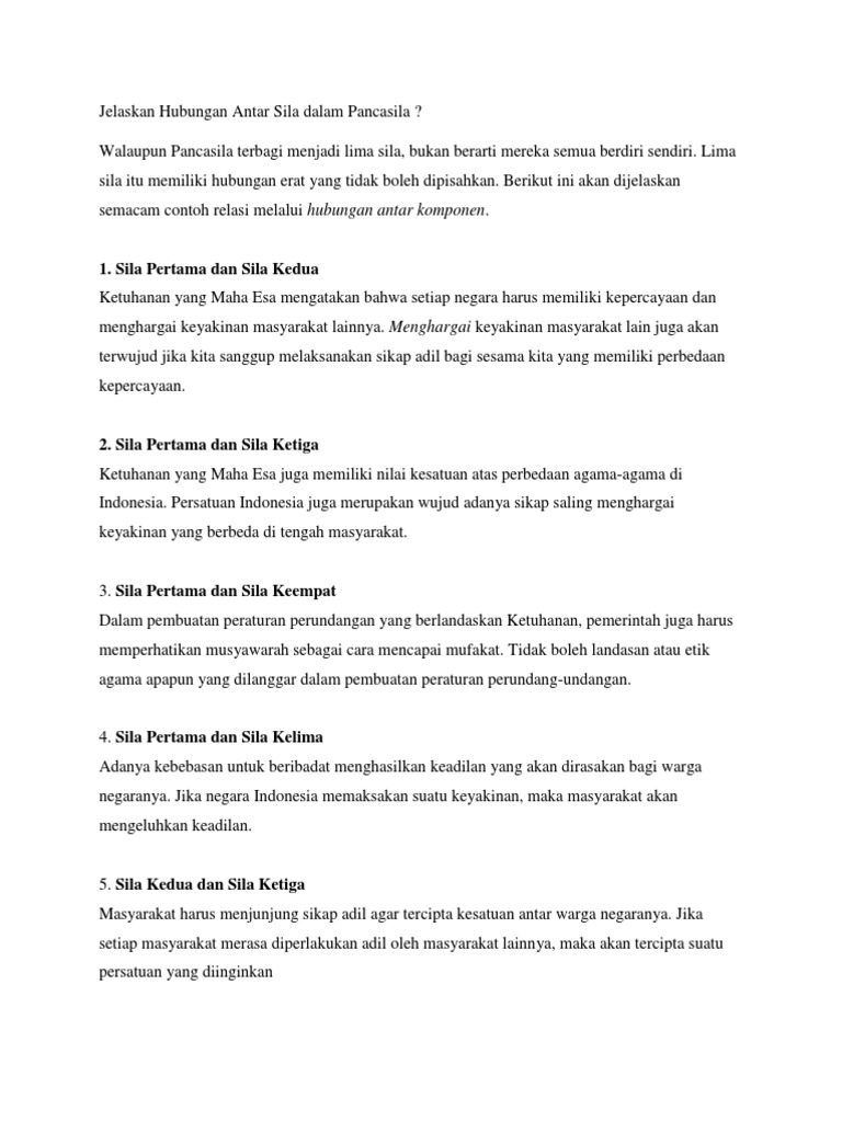 Hubungan Antar Sila Dalam Pancasila