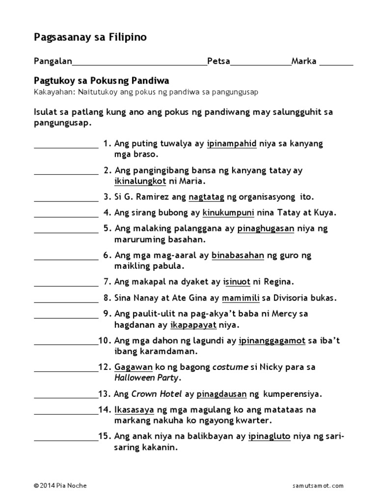 Pokus NG Pandiwa 1 | PDF