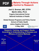 Conquering Malaria Through Actions Linking Control To Research