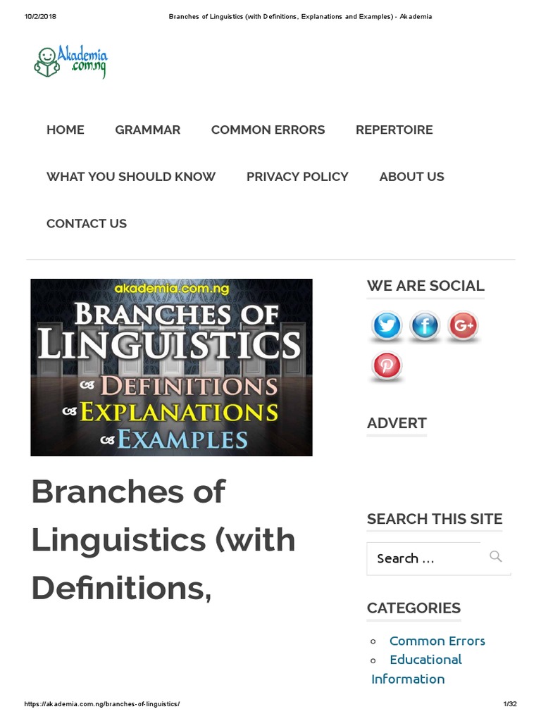 Branches of Linguistics (With Definitions, Explanations and Examples ...