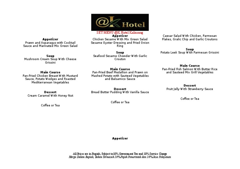 Set Menu Romantic Dinner | PDF