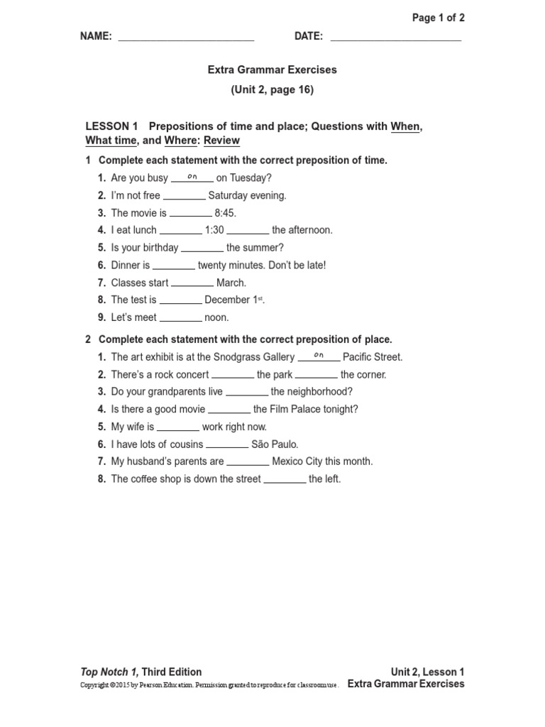 UNIT 02 Extra Gram Exercise | PDF