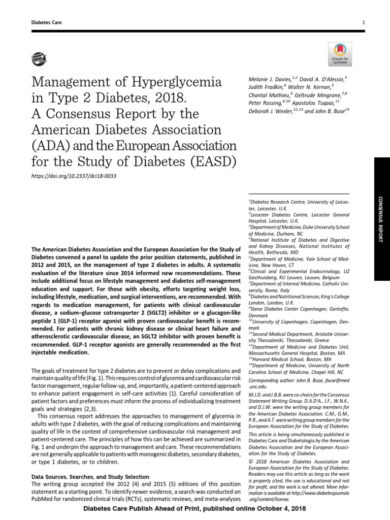 Management of Hyperglycemia in Type 2 Diabetes 2018 | PDF | Diabetes ...