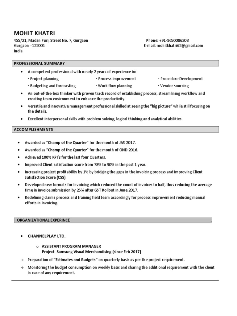    Pthc  Bianca 12Yo Resume - (Mohit Khatri) | PDF | Business | Economies
