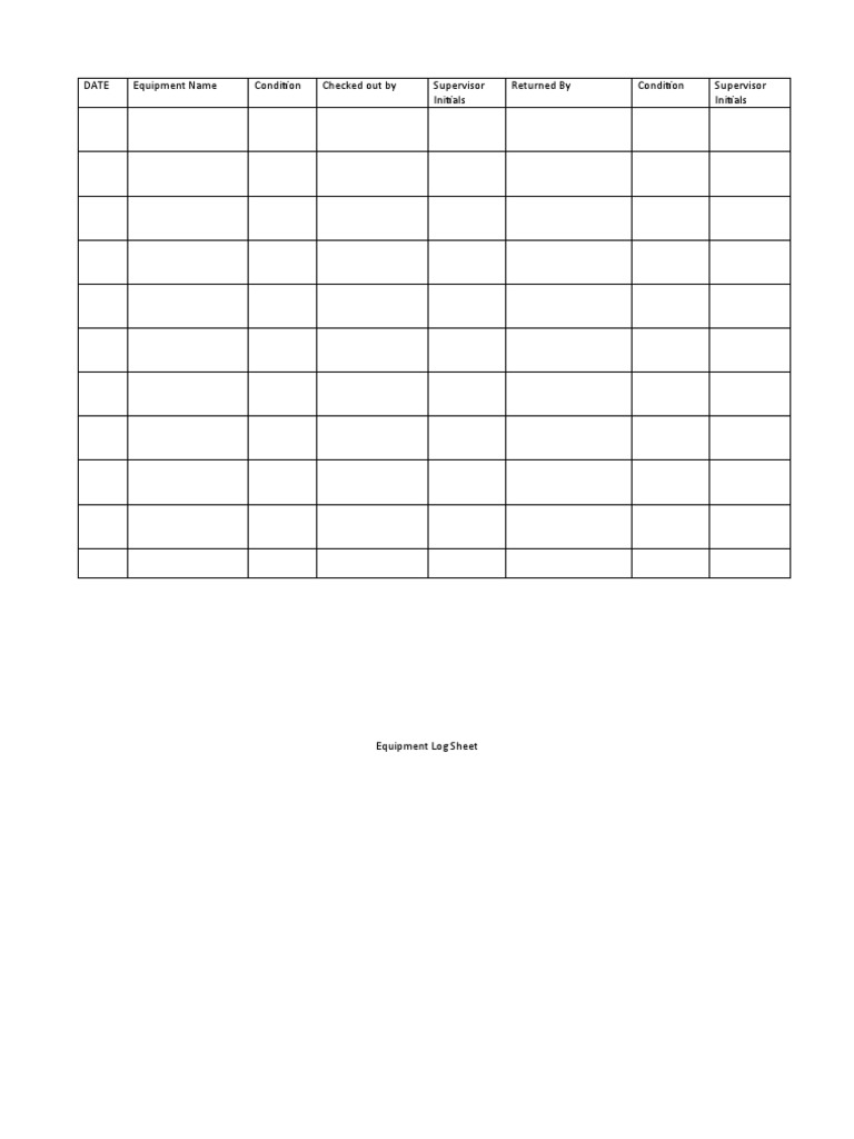 Equipment Log Sheet Template | PDF | Technology & Engineering