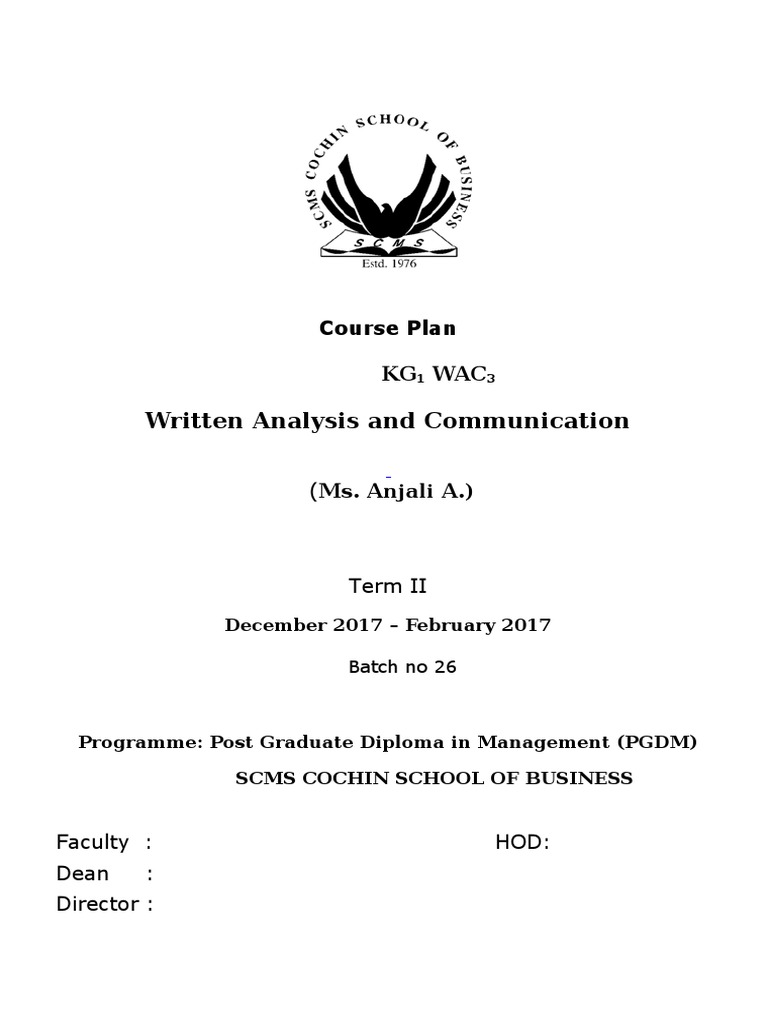 Written Analysis and Communication: Course Plan KG WAC | PDF | Master ...
