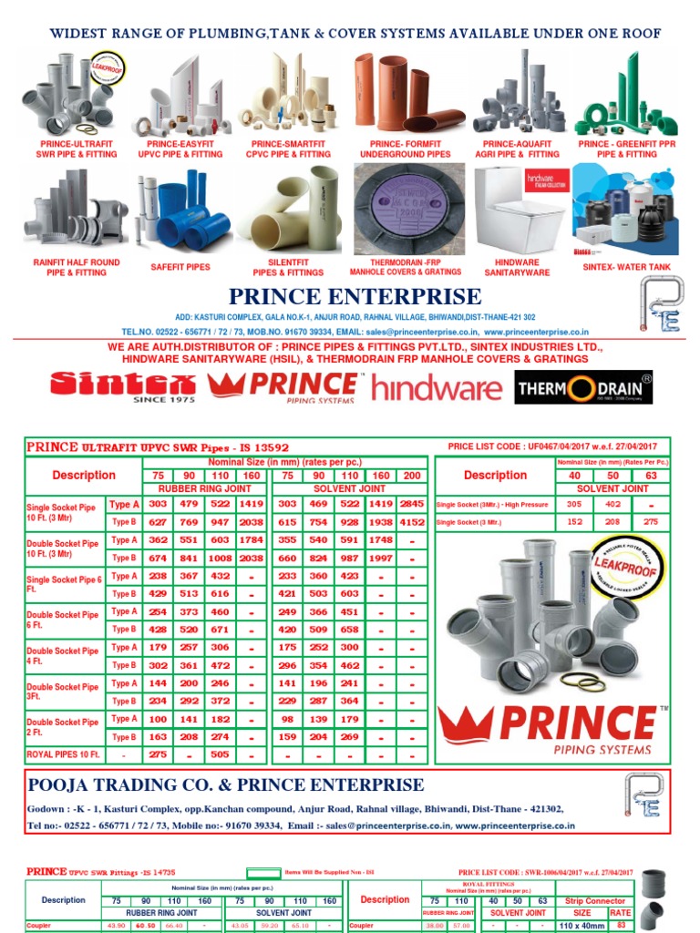 Prince Pipe Fitting PDF Pipe (Fluid Conveyance) Manufactured Goods