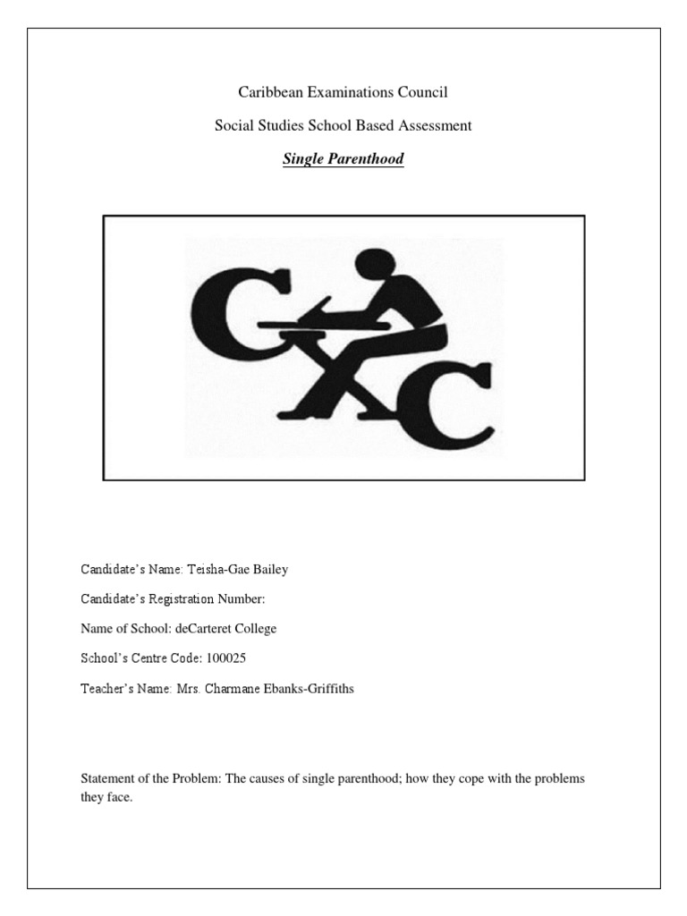 Social Studies SBA PDF Single Parent Survey Methodology