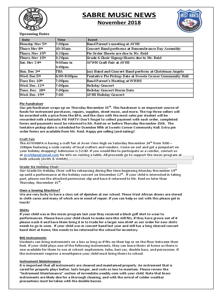 Whms Music Nov 2018 Newsletter | PDF | Leisure | Entertainment (General)