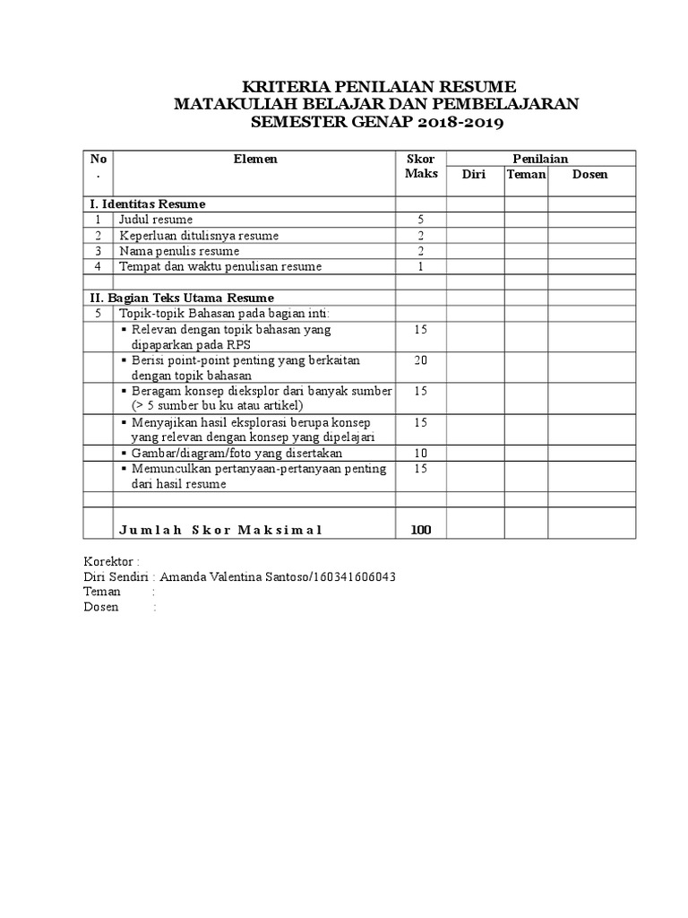 Rubrik Penilaian Resume