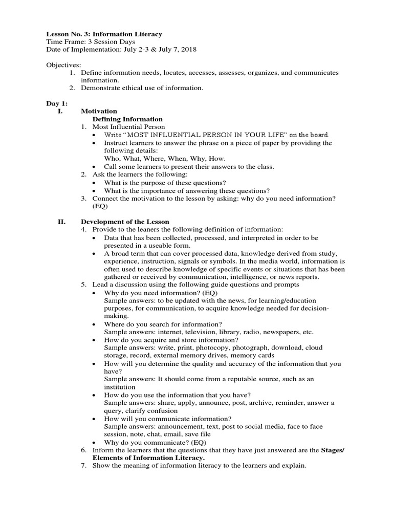 Lesson No 3 Information Literacy Pdf Information Plagiarism