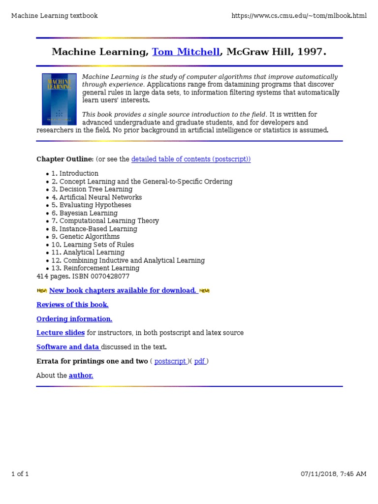 Machine Learning,, Mcgraw Hill, 1997. Tom Mitchell PDF