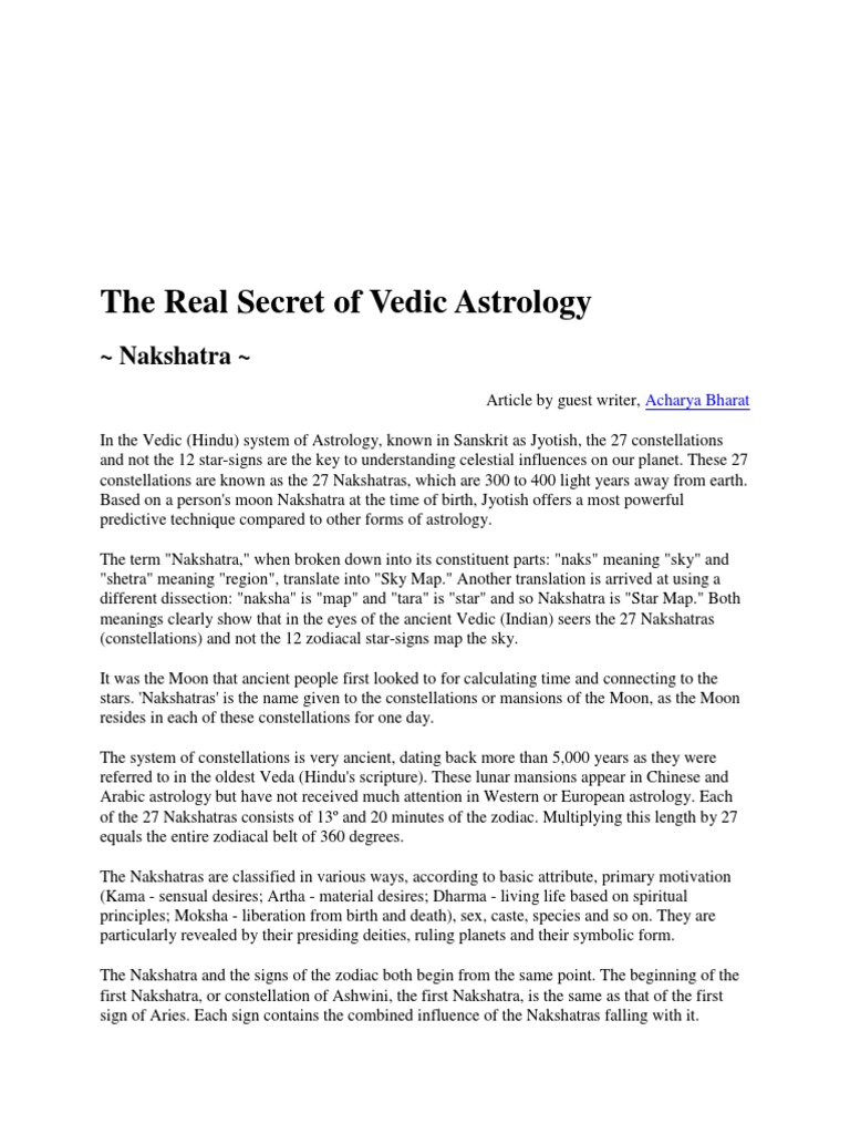 The Real Secret of Vedic Astrology Nakshatras | PDF | Hindu Astrology