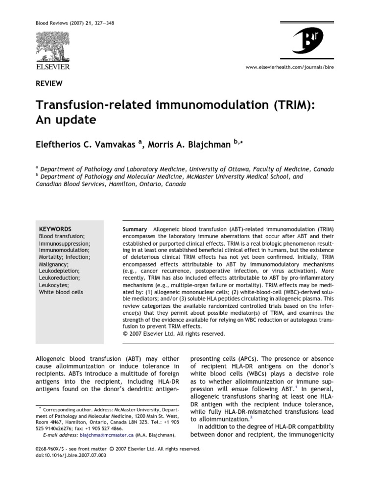 Transfusion-Related Immunomodulation (TRIM) : An Update: Eleftherios C ...