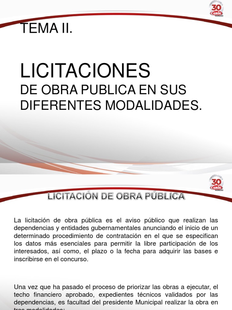 Tema II Licitaciones de Obra Publica en Sus Diferntes Modalidades | PDF ...