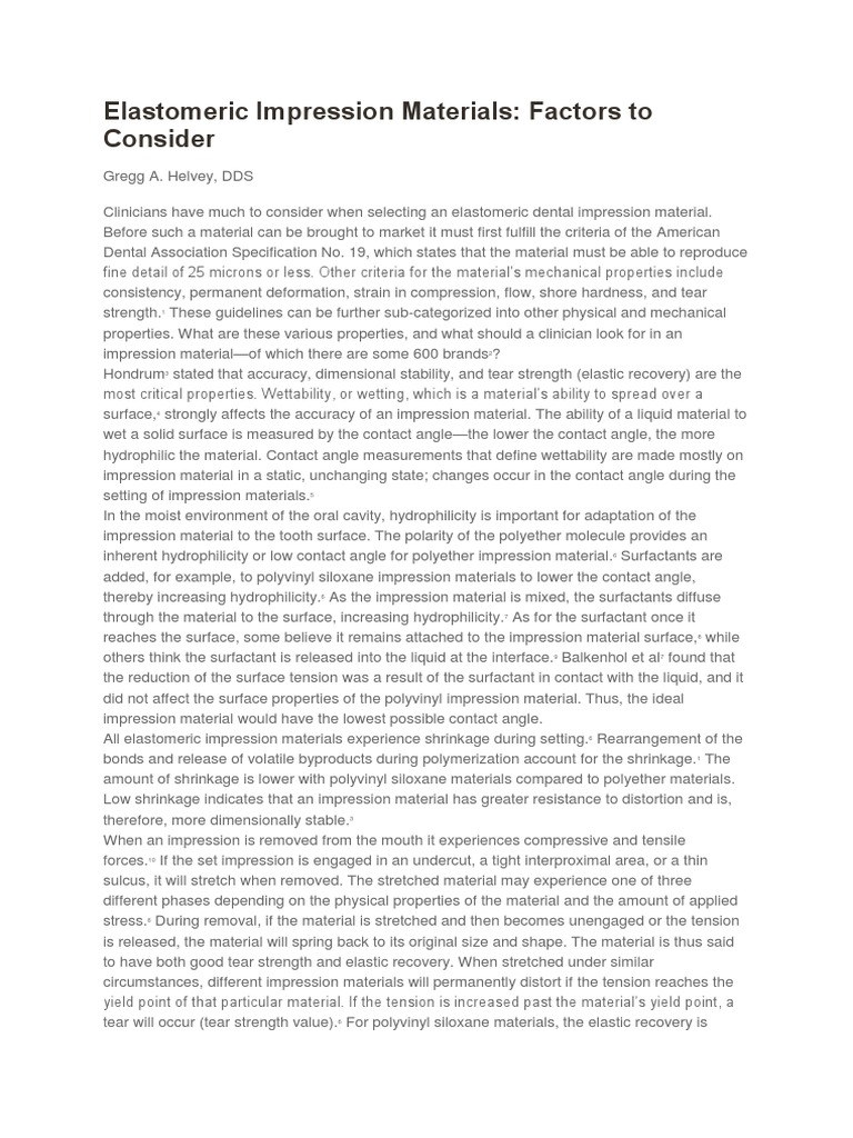 Elastomeric Impression Materials PDF Deformation (Engineering