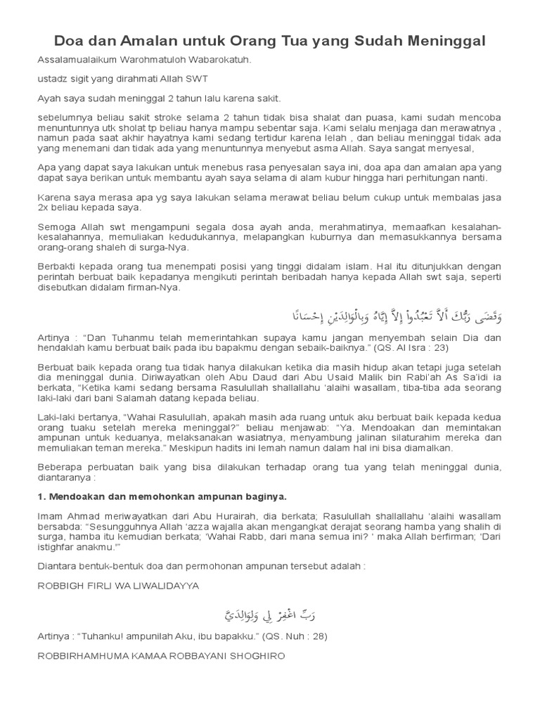 Doa Dan Amalan Untuk Orang Tua Yang Sudah Meninggal Pdf