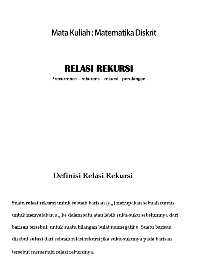Definisi dan Contoh Relasi Rekursi | PDF