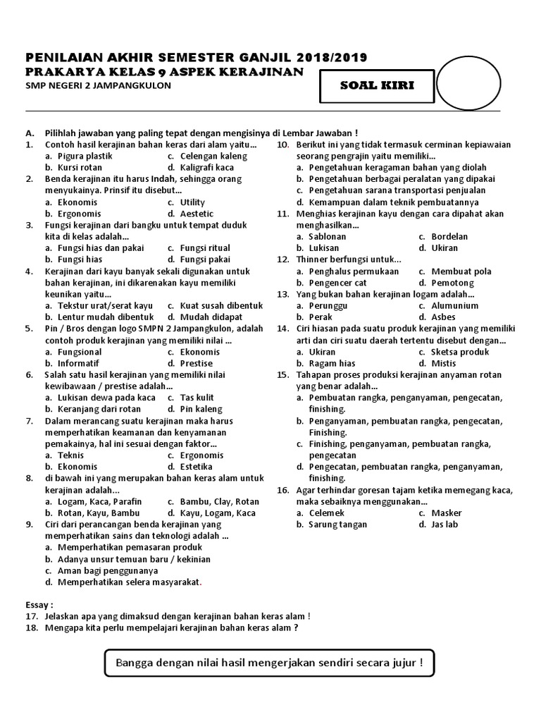 Soal Prakarya Essay Kelas 9 Guru Paud