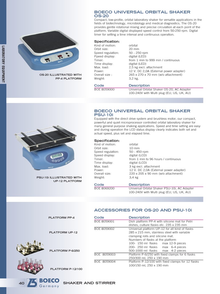Boeco Universal Orbital Shaker OS-20: Specification | PDF | Timer | Speed