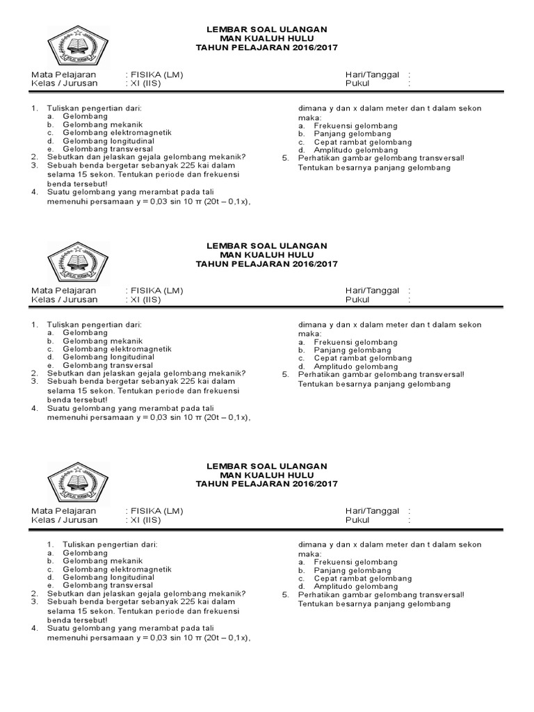 Lembar Soal Ulangan Xi Print Lembar Soal Ulangan Xi Print
