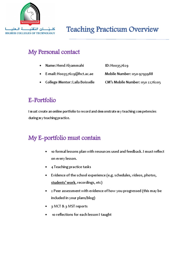 Teaching Practicum E-Portfolio Guide | PDF